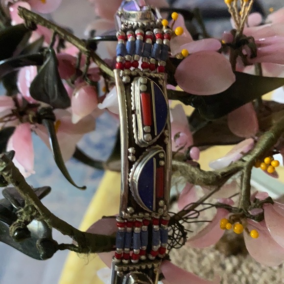 Vintage inlay lapis red coral bracelet